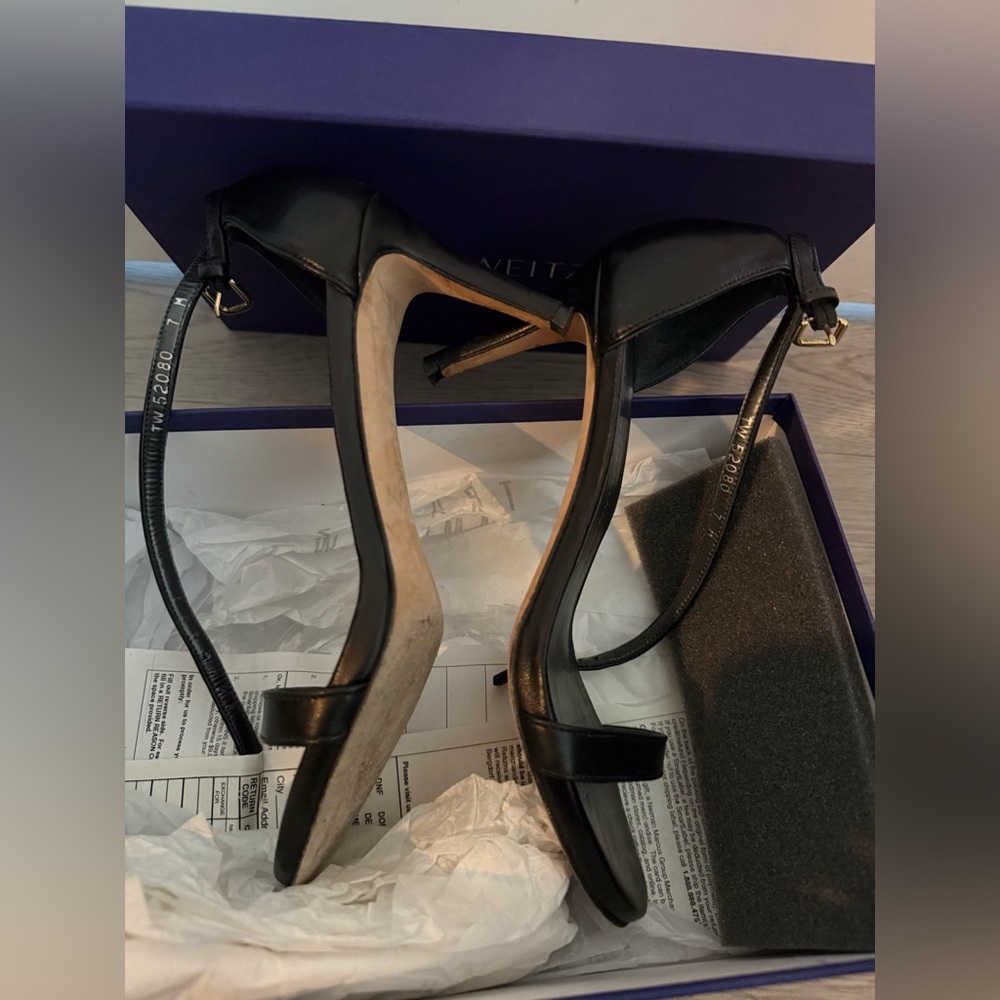 Stuart Weitzman Nunaked Black Nappa Strappy Shoes Size 7 - Picture 4 of 6